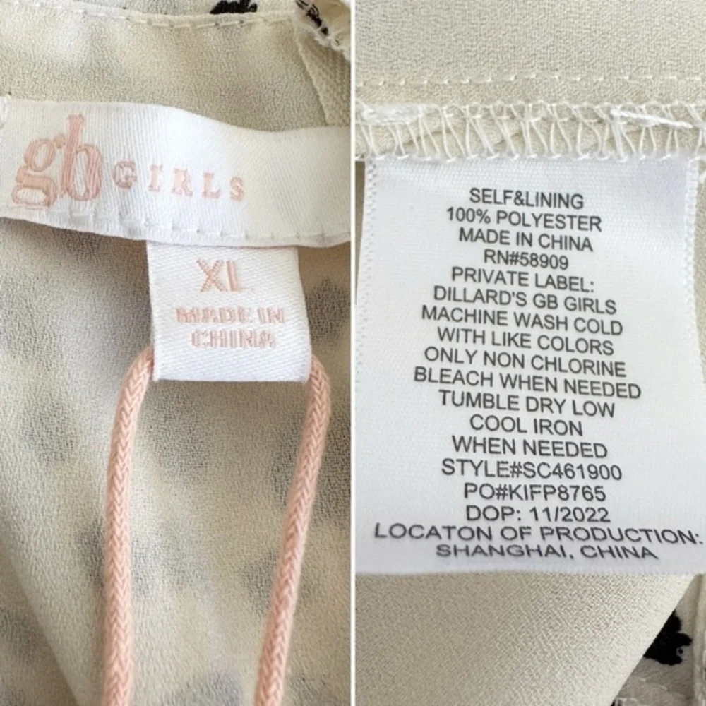 NWT GB Girls white ivory black spot sleeveless mini dress XL